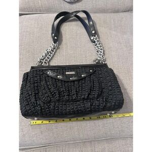 MICHE Black Woven Shoulder‎ Bag Silver Chain Accent Designer Handbag Purse